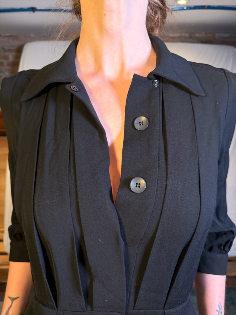 Diane Von Furstenberg Black Pleated Button-Front Dress